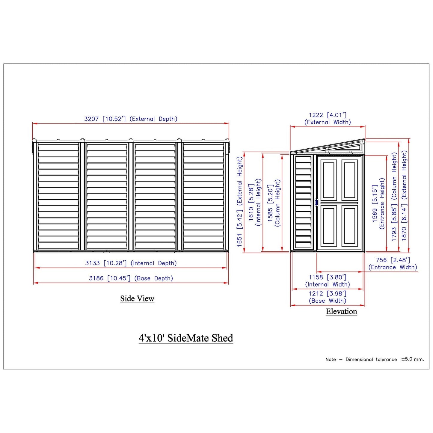 DuraMax | SideMate Vinyl Lean-To Plastic Storage Shed with Foundation - 4 ft Wide