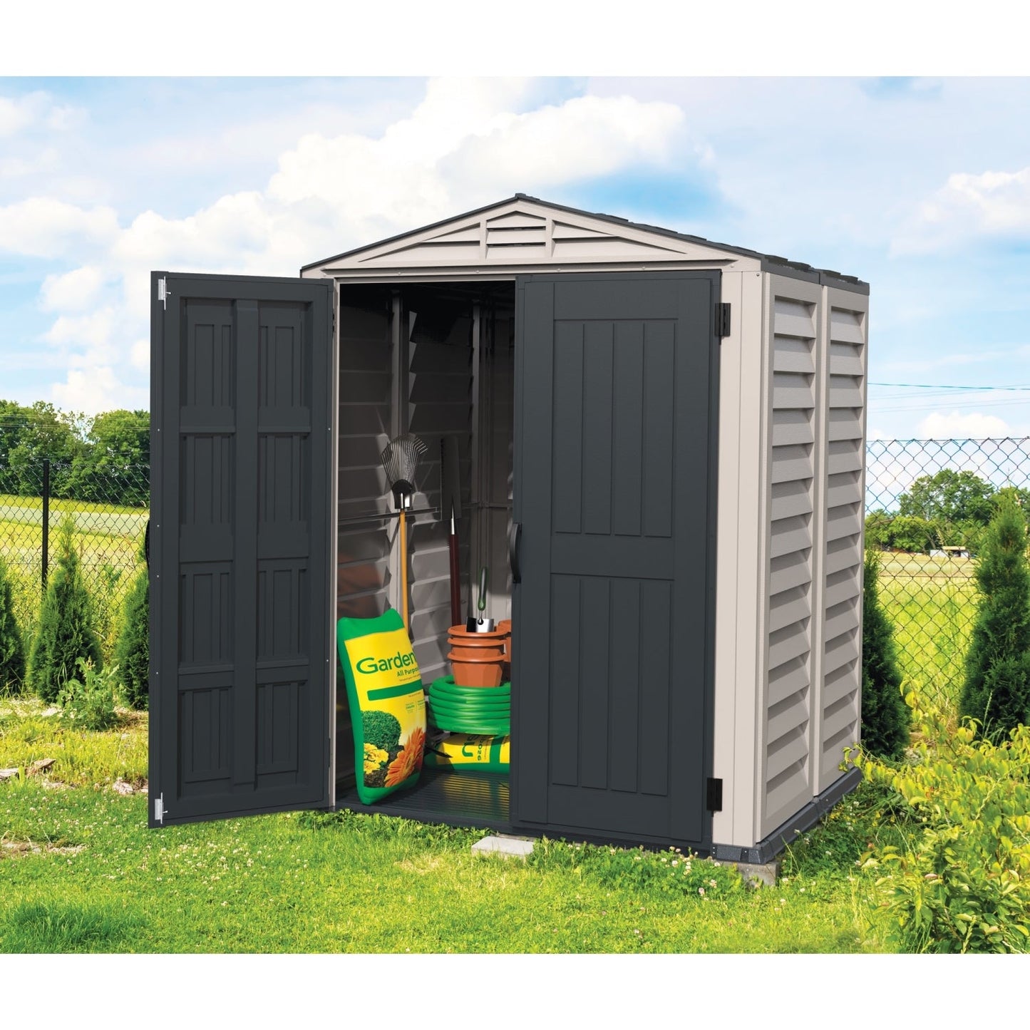 DuraMax | YardMate Plus Vinyl Storage Shed with Floor - 5x5x6 ft
