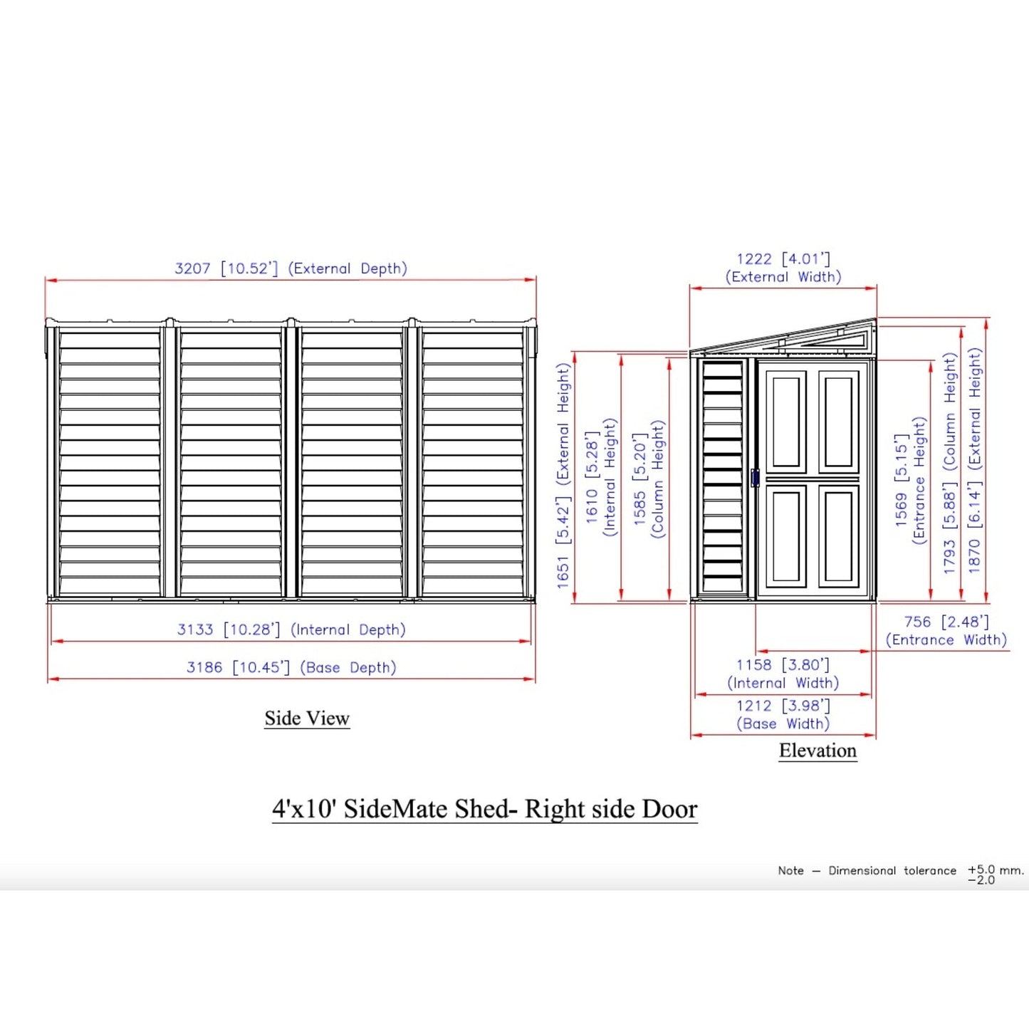 DuraMax | SideMate Vinyl Lean-To Plastic Storage Shed with Foundation - 4 ft Wide