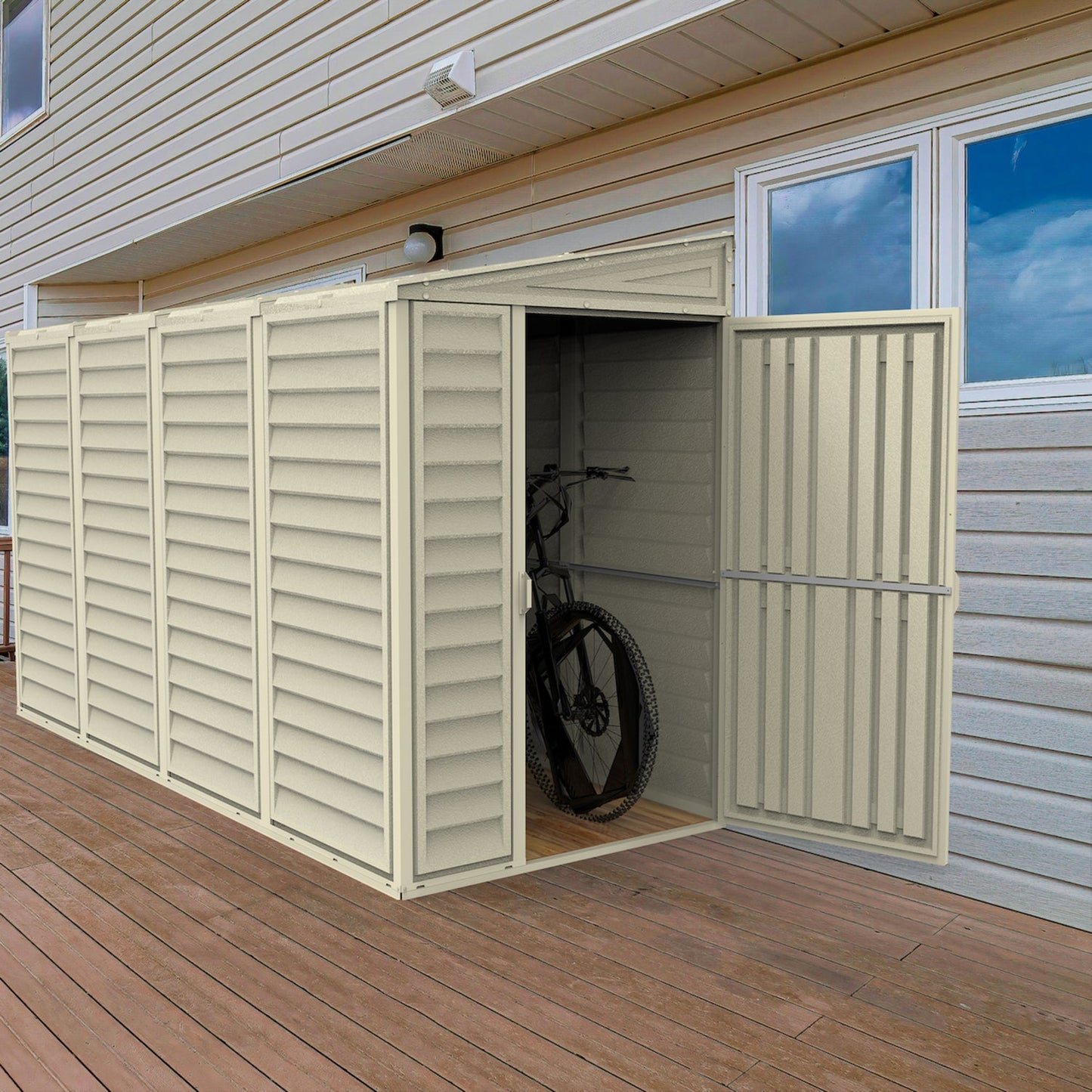 DuraMax | SideMate Vinyl Lean-To Plastic Storage Shed with Foundation - 4 ft Wide