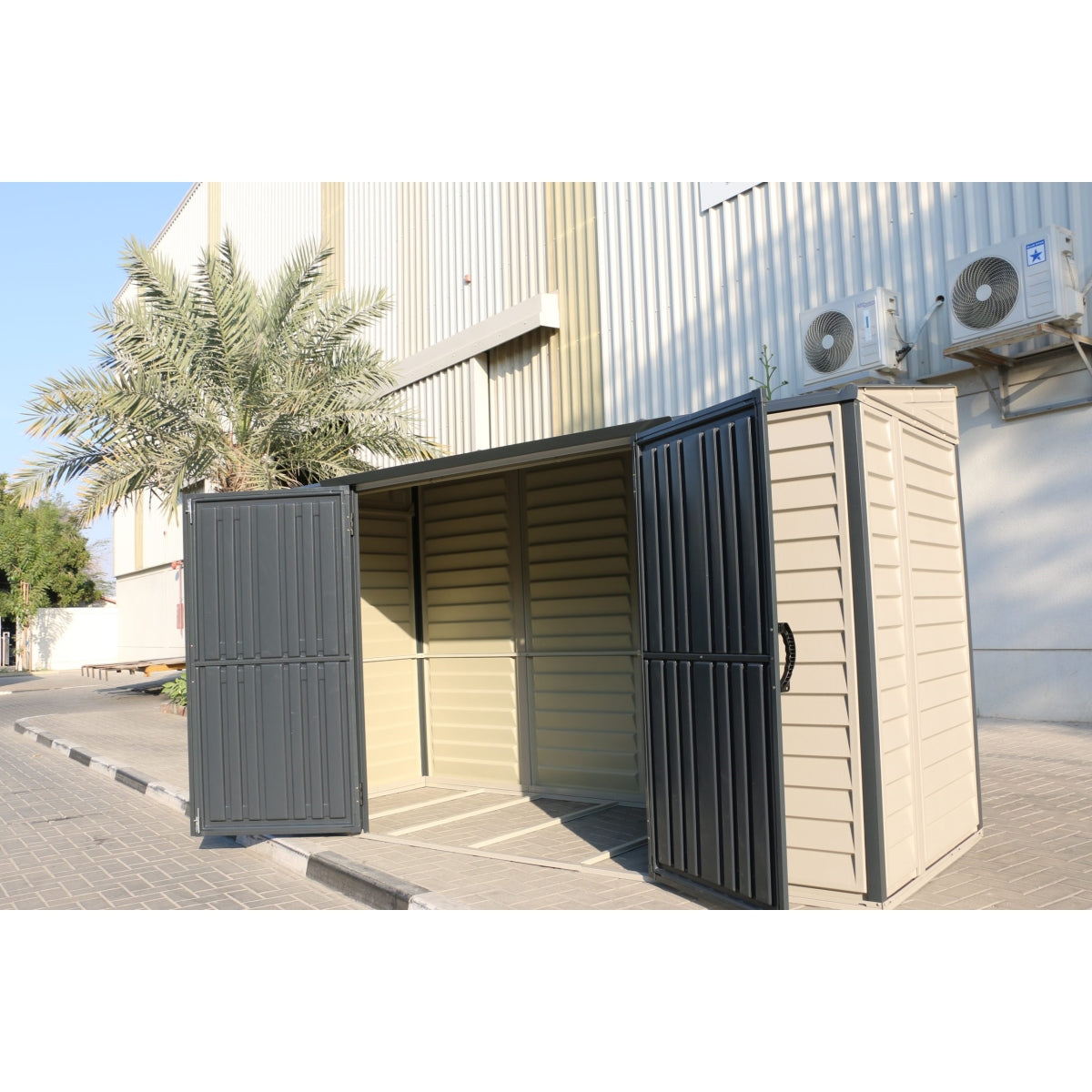 DuraMax | SideMate Plus Pro Vinyl Storage Shed with Double Doors and Foundation - 10x4x6 ft