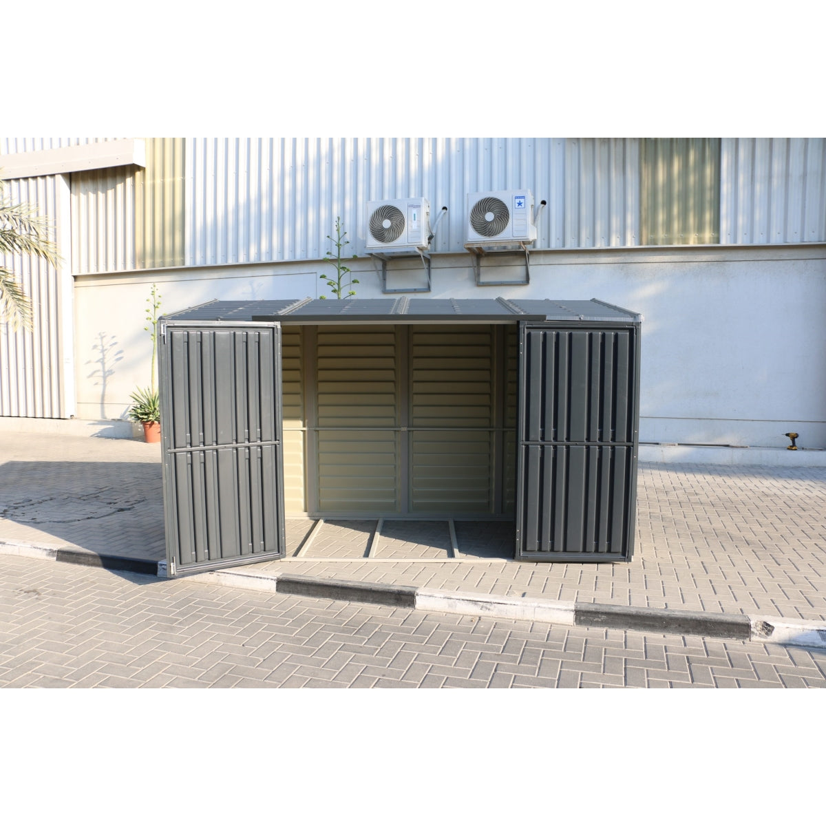 DuraMax | SideMate Plus Pro Vinyl Storage Shed with Double Doors and Foundation - 10x4x6 ft