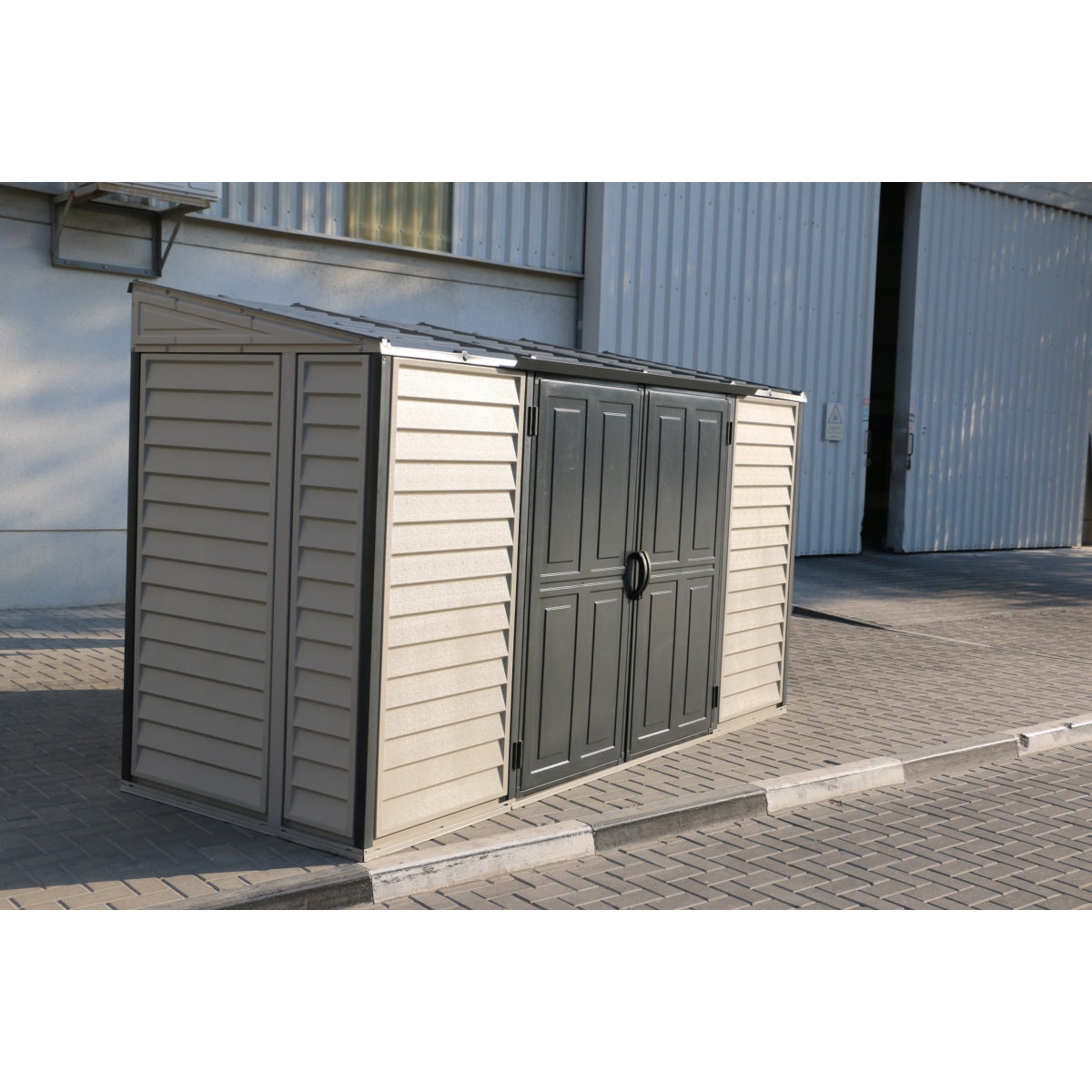 DuraMax | SideMate Plus Pro Vinyl Storage Shed with Double Doors and Foundation - 10x4x6 ft