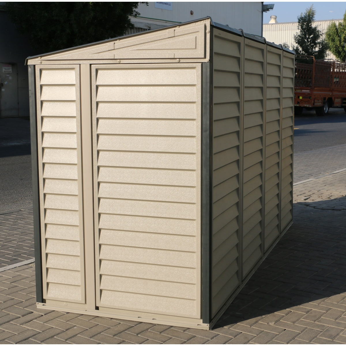 DuraMax | SideMate Plus Pro Vinyl Storage Shed with Double Doors and Foundation - 10x4x6 ft