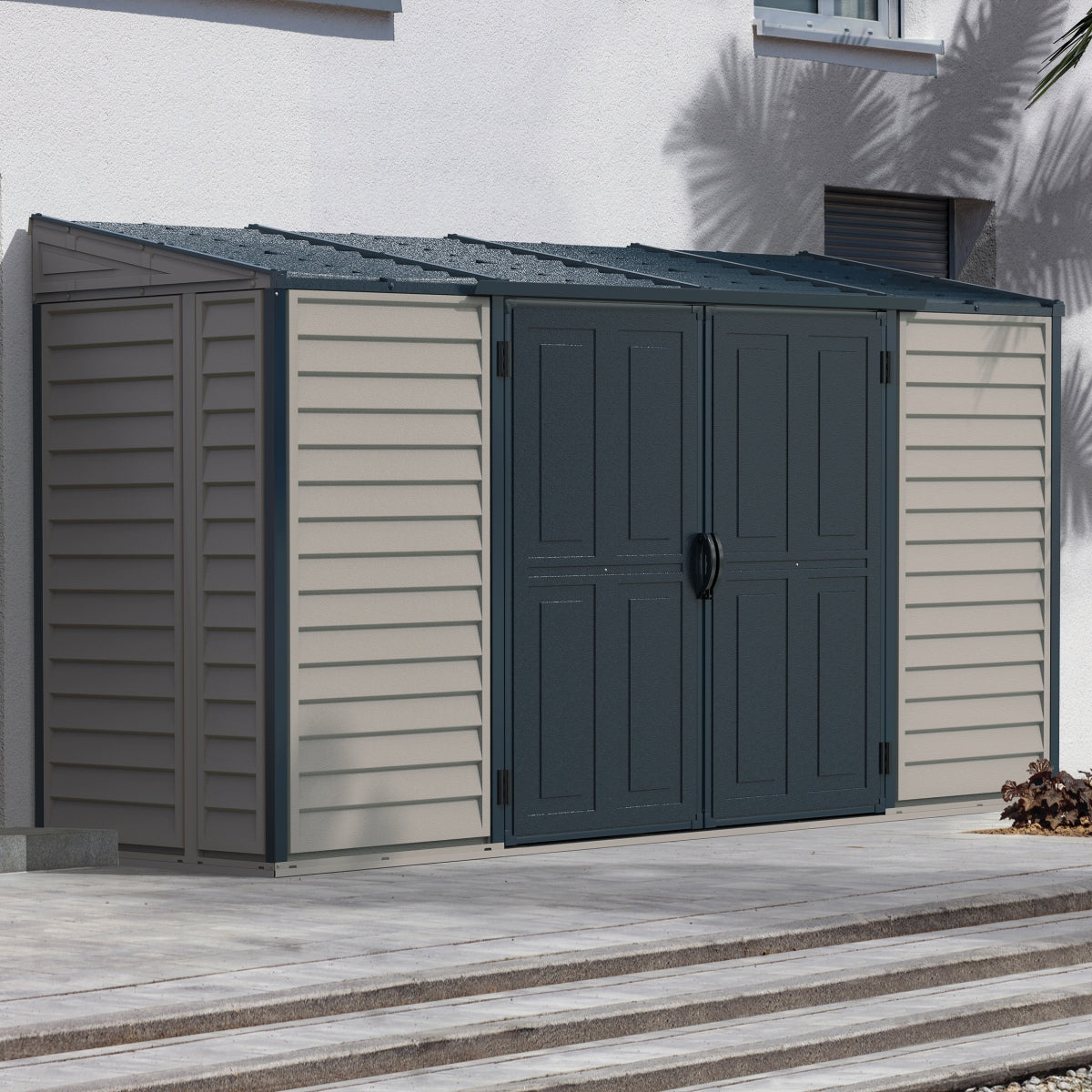 DuraMax | SideMate Plus Pro Vinyl Storage Shed with Double Doors and Foundation - 10x4x6 ft