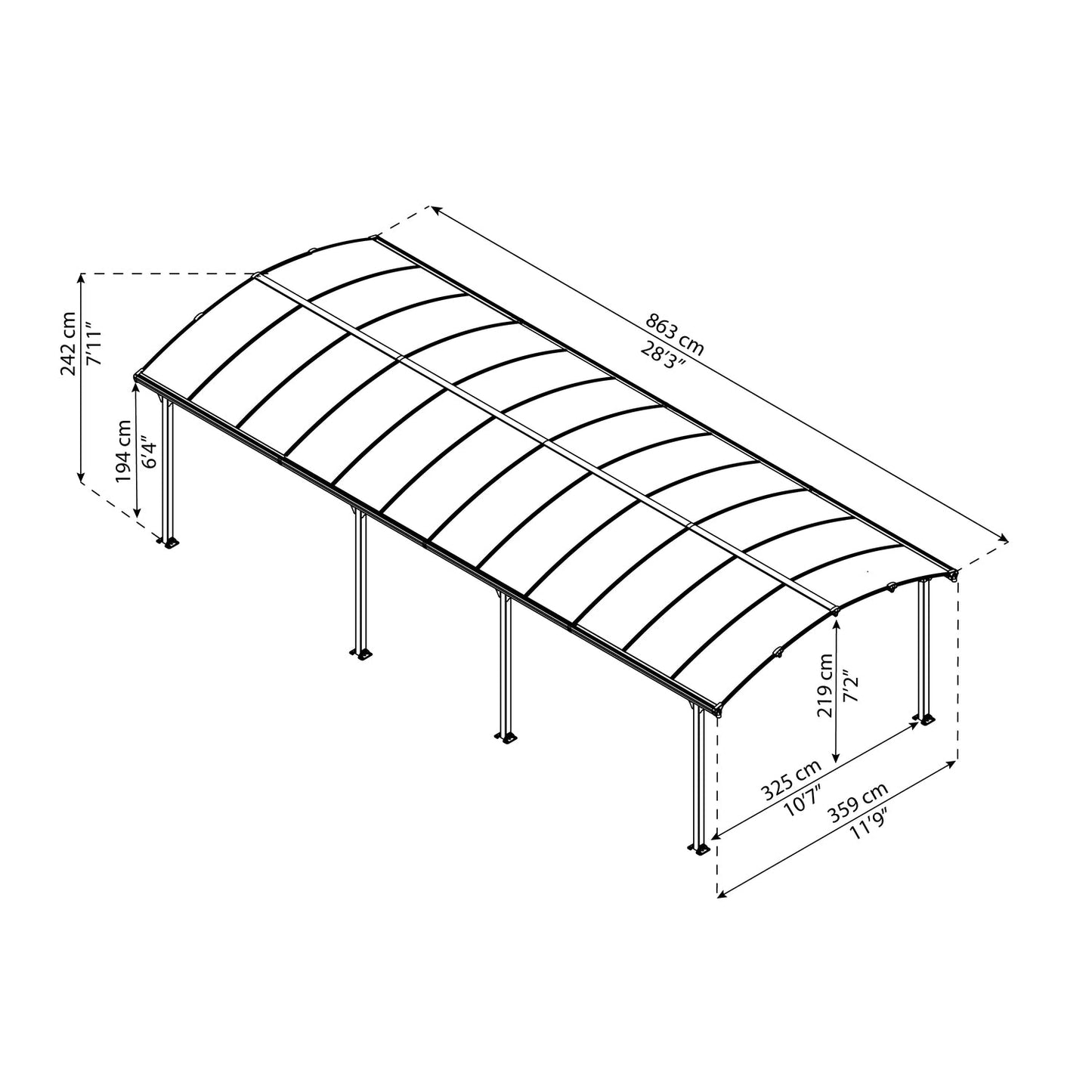 Canopia | Arcadia 5000 Carport - 8 ft Tall