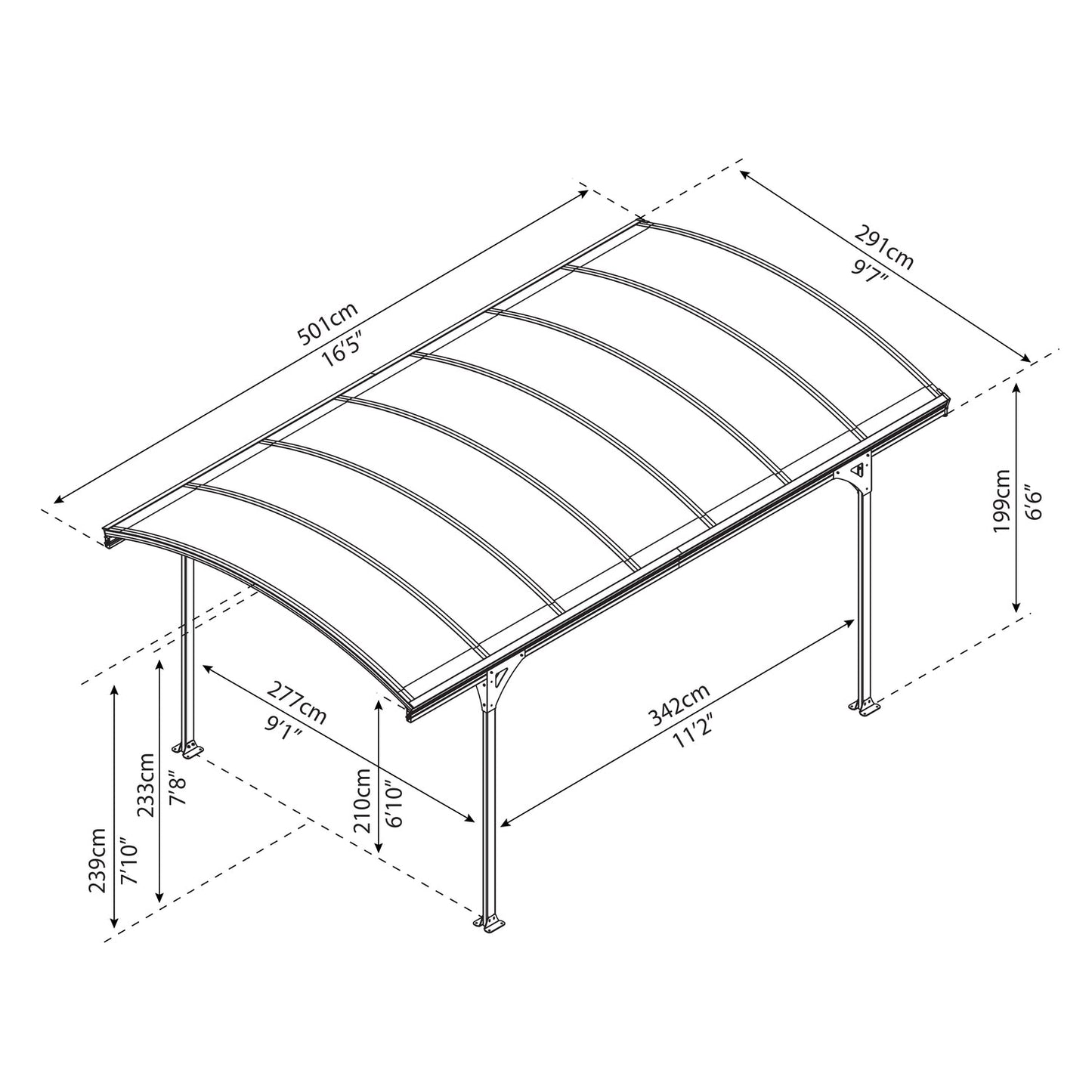 Canopia | 10x16 ft Vitoria 5000 Polycarbonate Carport - Gray/Gray