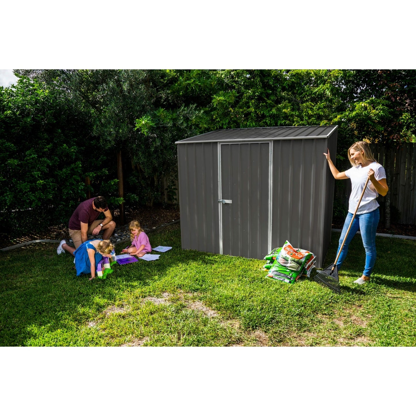 Absco | 7.5x5x7 ft Single Door Space Saver Metal Garden Shed - Woodland Gray