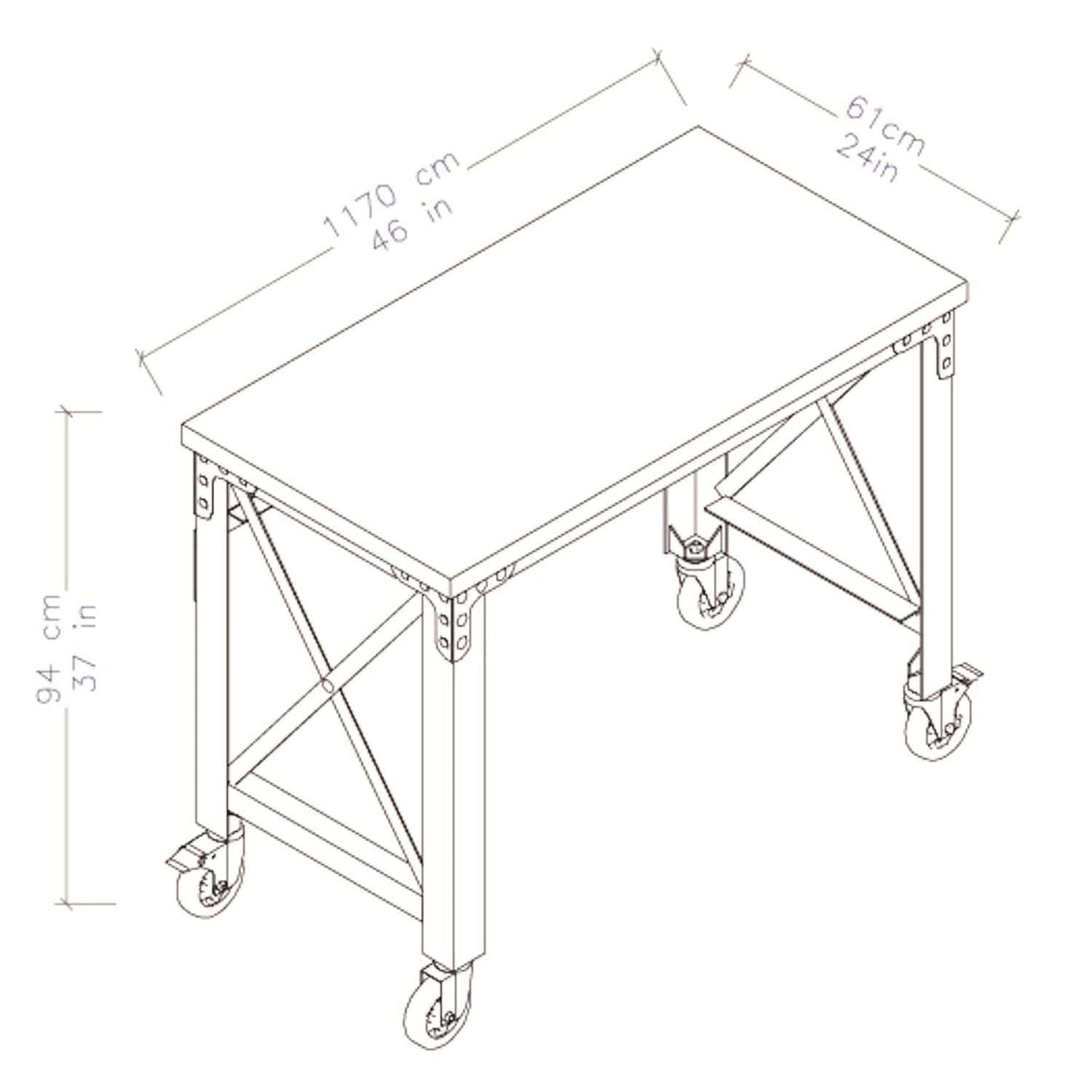 Duramax Furnitures DuraMax | 46 In. x 24 In. Rolling Industrial Worktable Desk With Solid Wood Top 68023