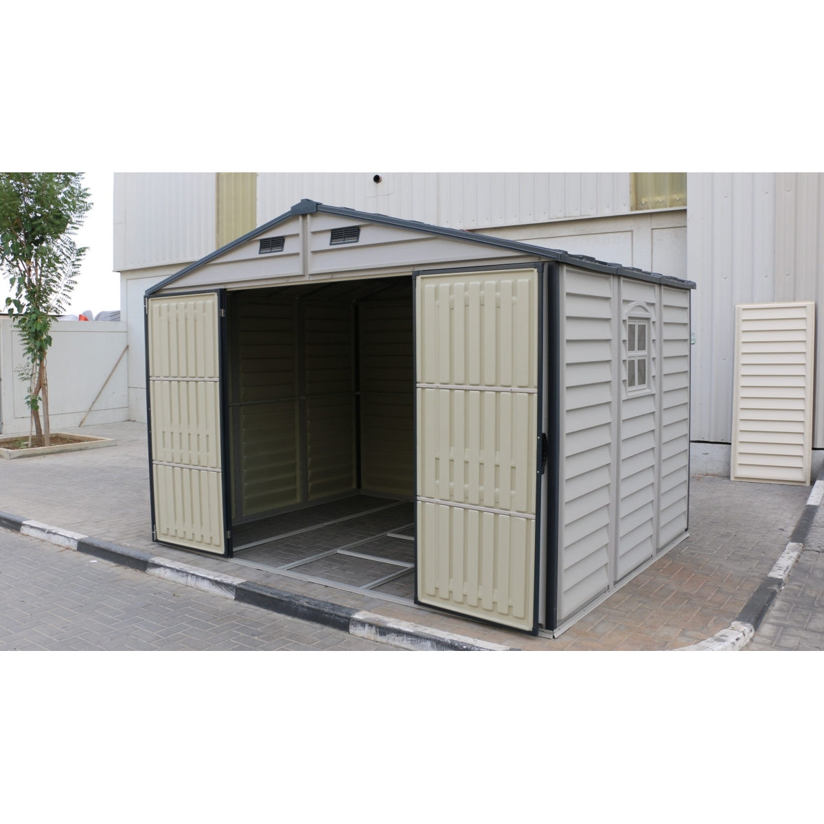 DuraMax | Woodside Plus Vinyl Storage Shed with Foundation - 10x8x6 ft - JUNE PROMOTION