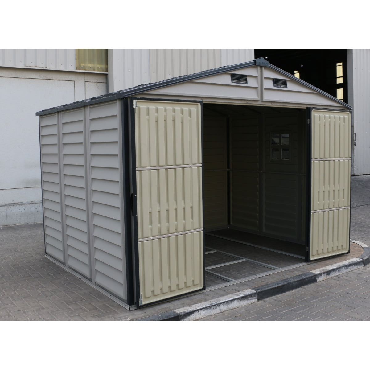 DuraMax | Woodside Plus Vinyl Storage Shed with Foundation - 10x8x6 ft - JUNE PROMOTION