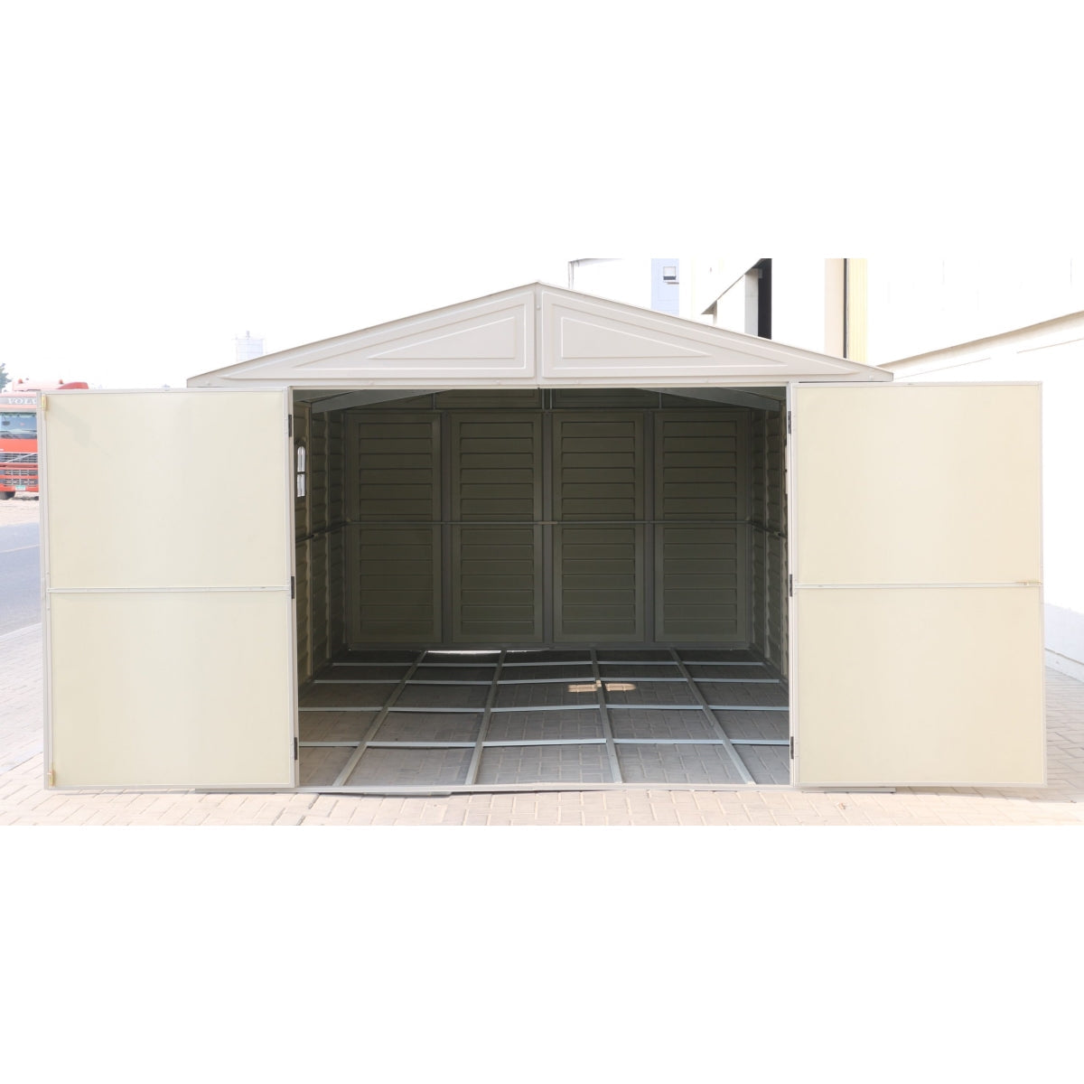 DuraMax | Woodbridge Vinyl Standalone Garage or Storage Building With Foundation Kit - 10.5 ft Wide
