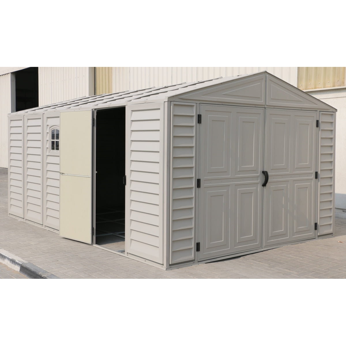 DuraMax | Woodbridge Vinyl Standalone Garage or Storage Building With Foundation Kit - 10.5 ft Wide