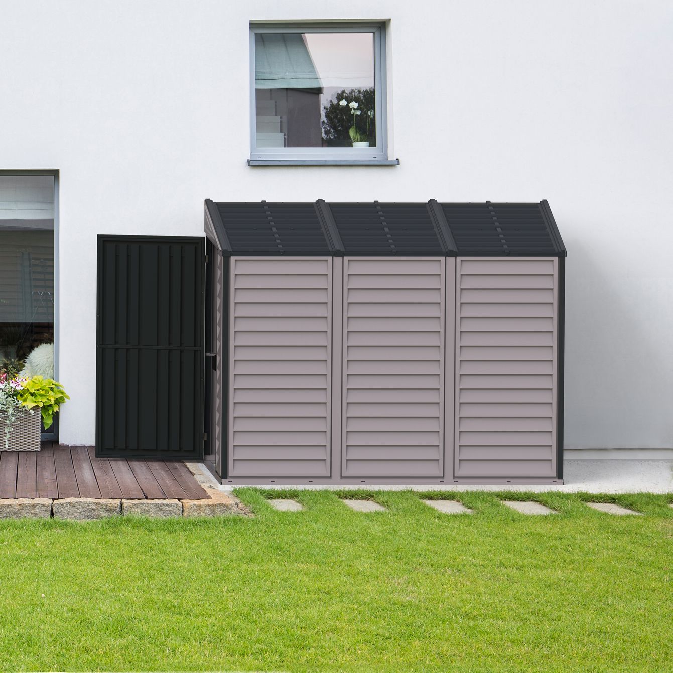 DuraMax | SideMate Vinyl Lean-To Plastic Storage Shed with Foundation - 4 ft Wide
