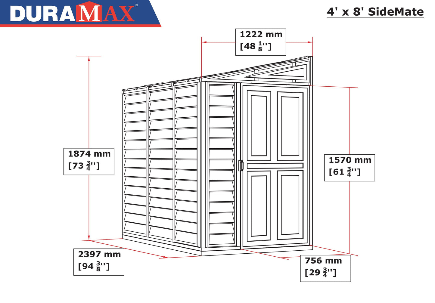 DuraMax | SideMate Vinyl Lean-To Plastic Storage Shed with Foundation - 4 ft Wide