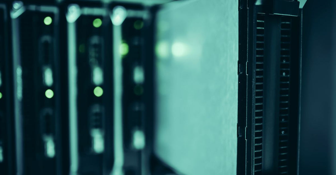 Close-up of server racks in a data center highlighting modern technology infrastructure.