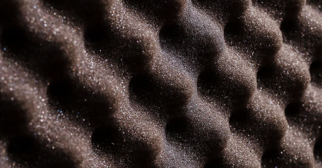 Close-up view of wavy acoustic foam for sound absorption and insulation.